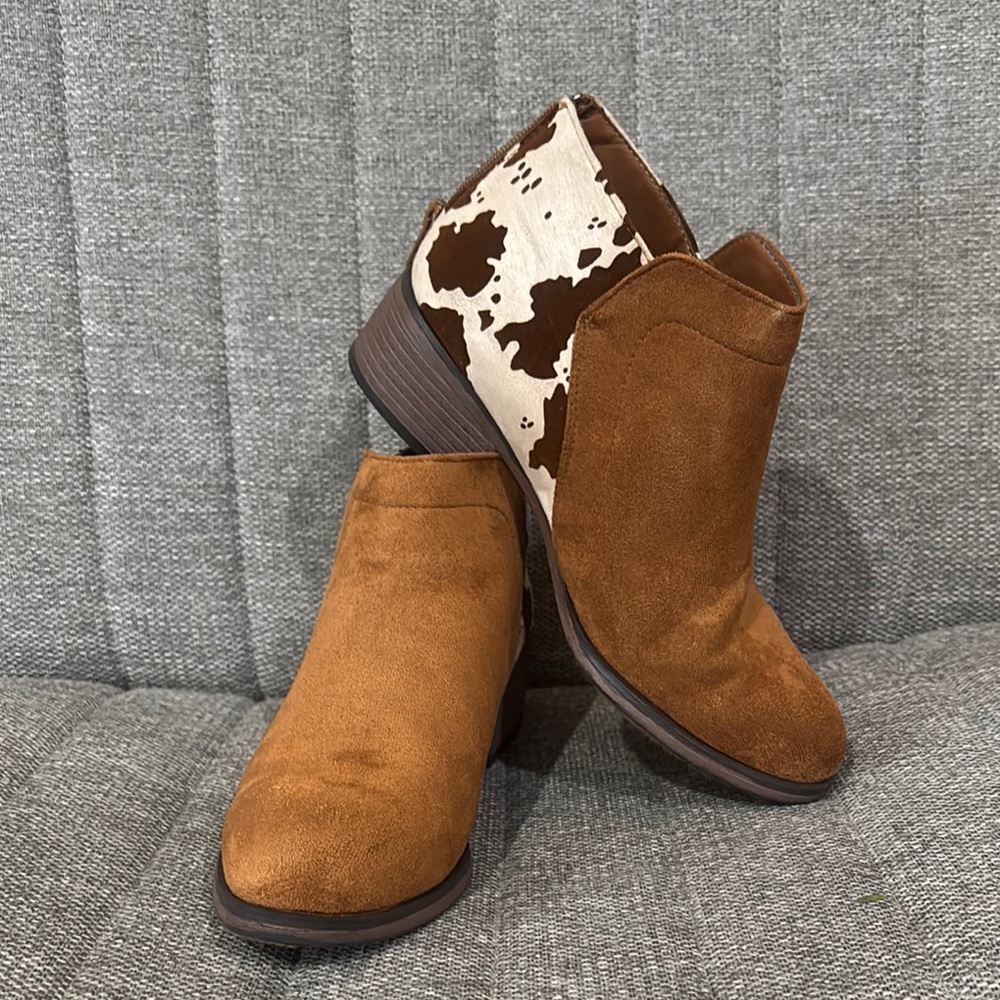 Pierre Dumas Brown and White Ankle Booties with Suede Finish